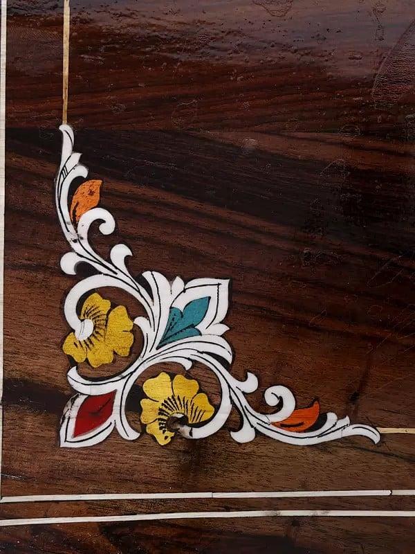 Exotic India 24" Designer Wooden Chowki/Pedestal With Inlay Work 