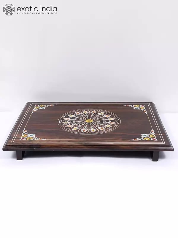 exotic india 24" Designer Wooden Chowki/Pedestal with Inlay Work 