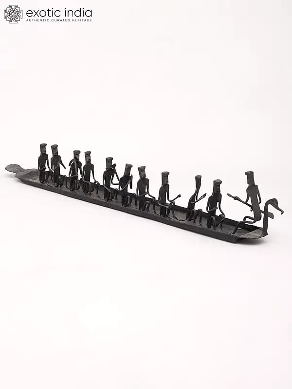 exotic india 24" Dhokra Tribal Boat with Rowers | Decorative Table Piece 
