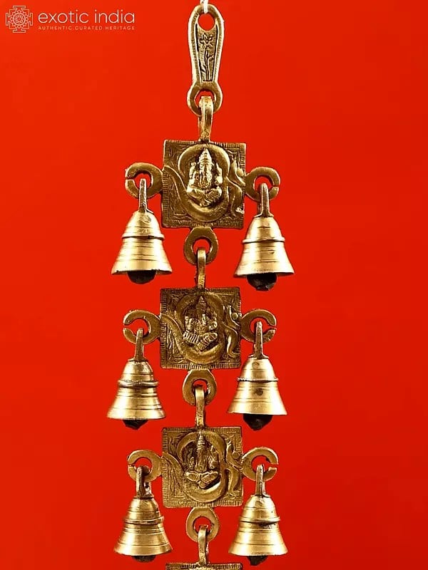 Exotic India 24" Ganesha In OM Wall Hanging Bells In Brass 