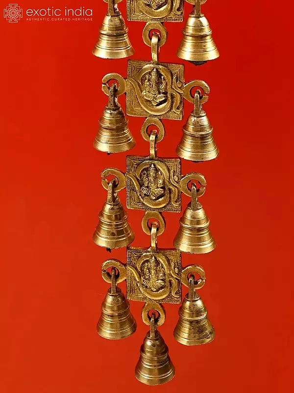 Exotic India 24" Ganesha In OM Wall Hanging Bells In Brass 