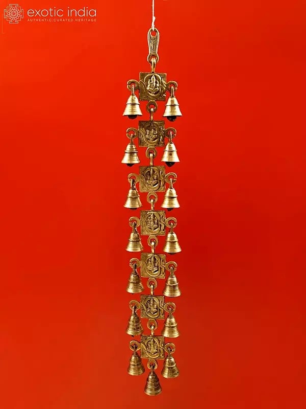 exotic india 24" Ganesha in OM Wall Hanging Bells In Brass 