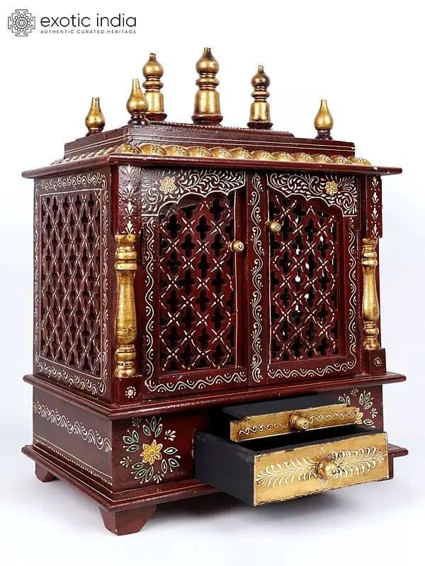 Exotic India 24" Hand-Painted Designer Temple With Double Doors | Wall Hanging