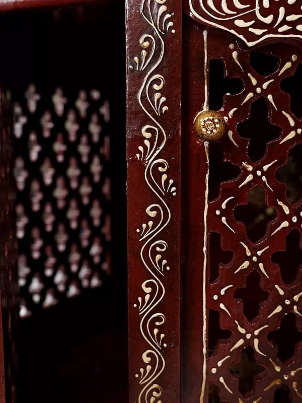 Exotic India 24" Hand-Painted Designer Temple With Double Doors | Wall Hanging