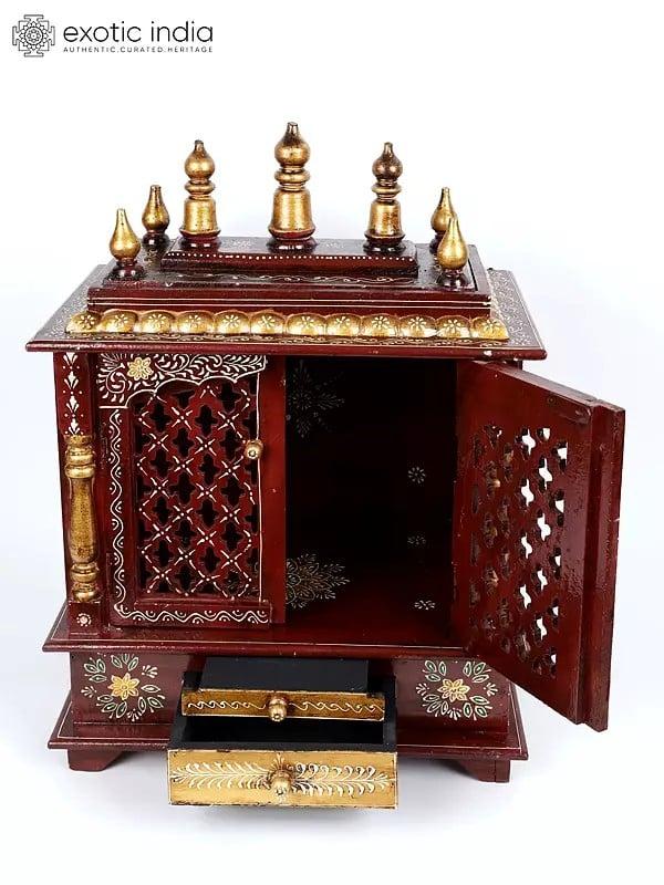 exotic india 24" Hand-Painted Designer Temple with Double Doors | Wall Hanging 