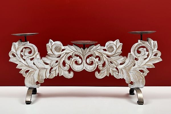 Exotic India 24" Handmade Designer Wooden Candle Holder 