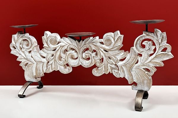 Exotic India 24" Handmade Designer Wooden Candle Holder 