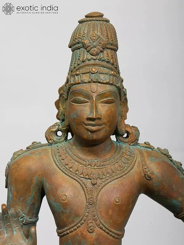 Exotic India 24" Lord Krishna Subduing Kaliya | Madhuchista Vidhana (Lost-Wax) | Panchaloha Bronze From Swamimalai 