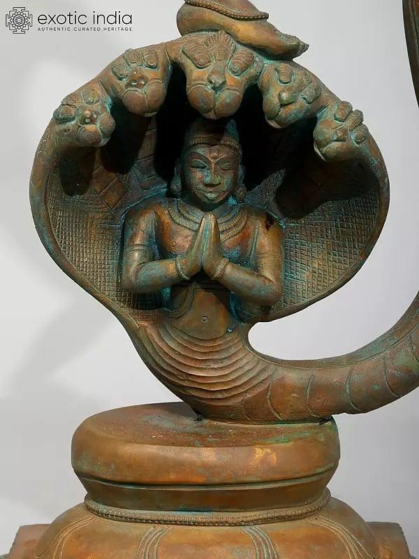 Exotic India 24" Lord Krishna Subduing Kaliya | Madhuchista Vidhana (Lost-Wax) | Panchaloha Bronze From Swamimalai 