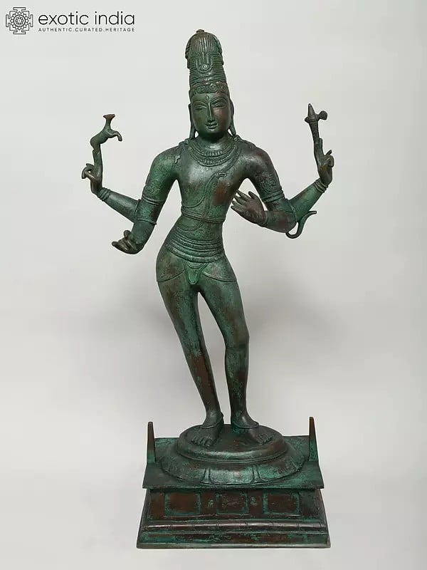 exotic india 24" Lord Shiva as Pashupatinath | Madhuchista Vidhana (Lost-Wax) | Panchaloha Bronze from Swamimalai 