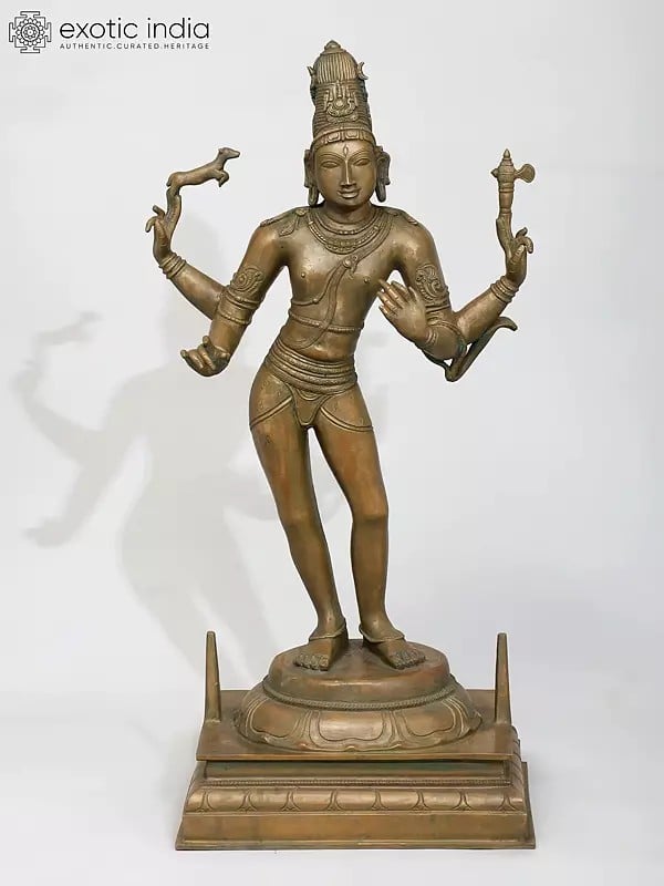 exotic india 24" Lord Shiva as Pashupatinath | Madhuchista Vidhana (Lost-Wax) | Panchaloha Bronze from Swamimalai 