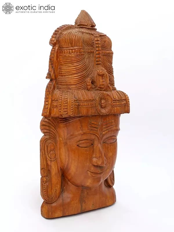 Exotic India 24" Lord Shiva Wall Hanging Head | Wood Carving 