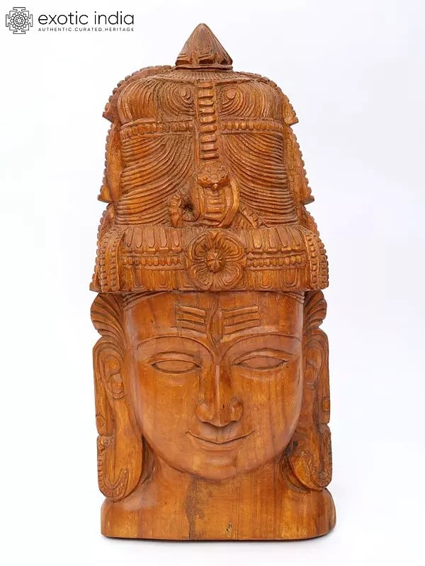 exotic india 24" Lord Shiva Wall Hanging Head | Wood Carving 