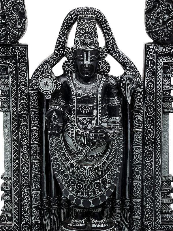 Exotic India 24" Lord Venkateshvara (Tirupati Balaji) Standing On Kirtimukha Throne | Sand Stone Statue | Made In Orissa 