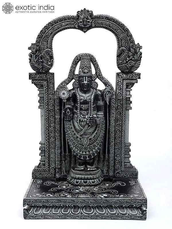 exotic india 24" Lord Venkateshvara (Tirupati Balaji) Standing on Kirtimukha Throne | Sand Stone Statue | Made in Orissa 