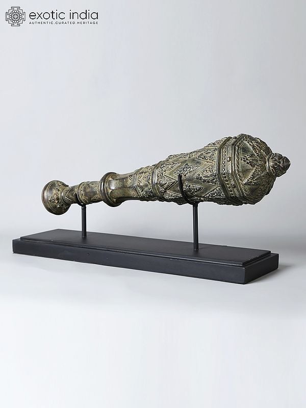 Exotic India 24" Lord Vishnu's Gada | Brass Club With Green Patina | From Indonesia 