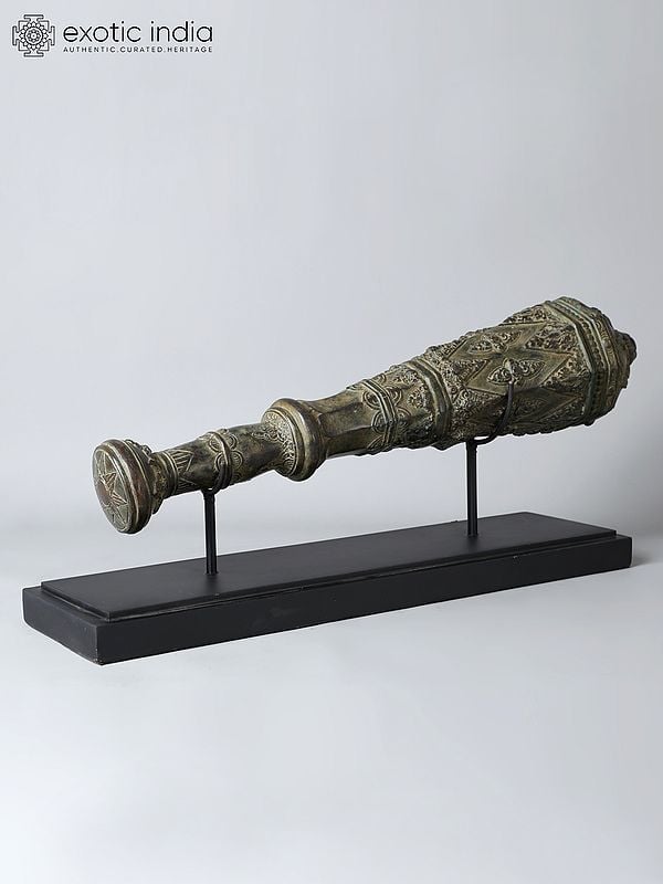 Exotic India 24" Lord Vishnu's Gada | Brass Club With Green Patina | From Indonesia 