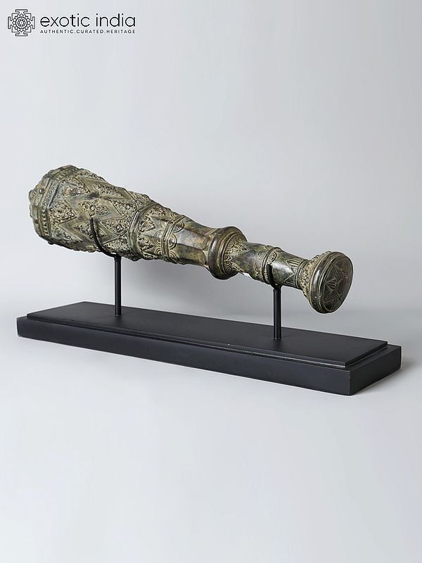 Exotic India 24" Lord Vishnu's Gada | Brass Club With Green Patina | From Indonesia 