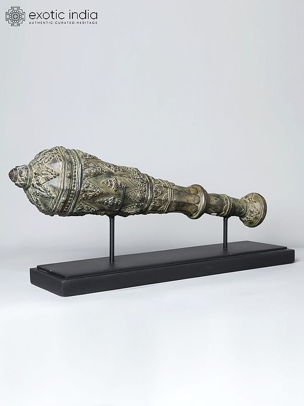 exotic india 24" Lord Vishnu's Gada | Brass Club with Green Patina | from Indonesia 