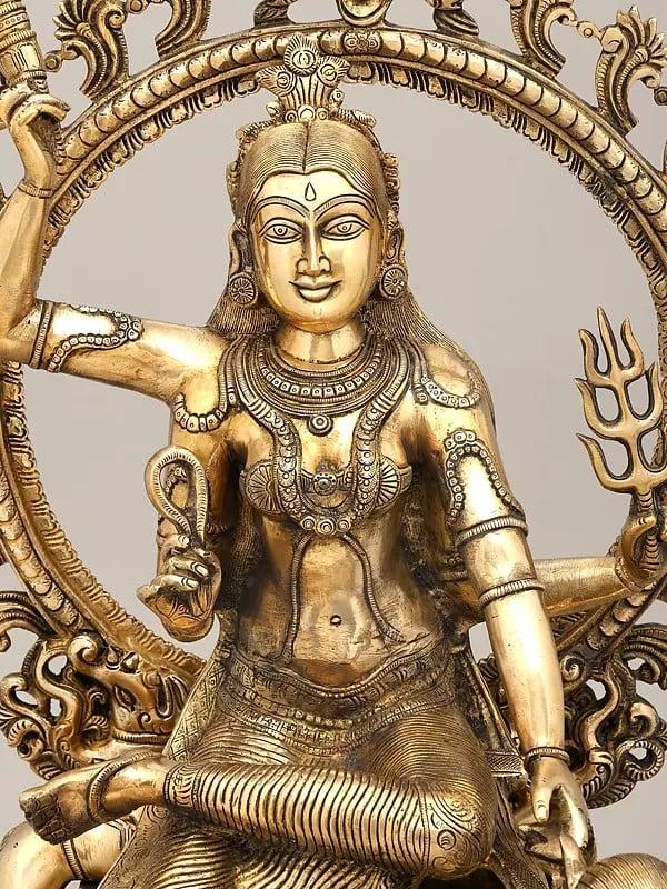 Exotic India 24" Mahavidya Goddess Baglamukhi | Brass Statues | Set Of 2 