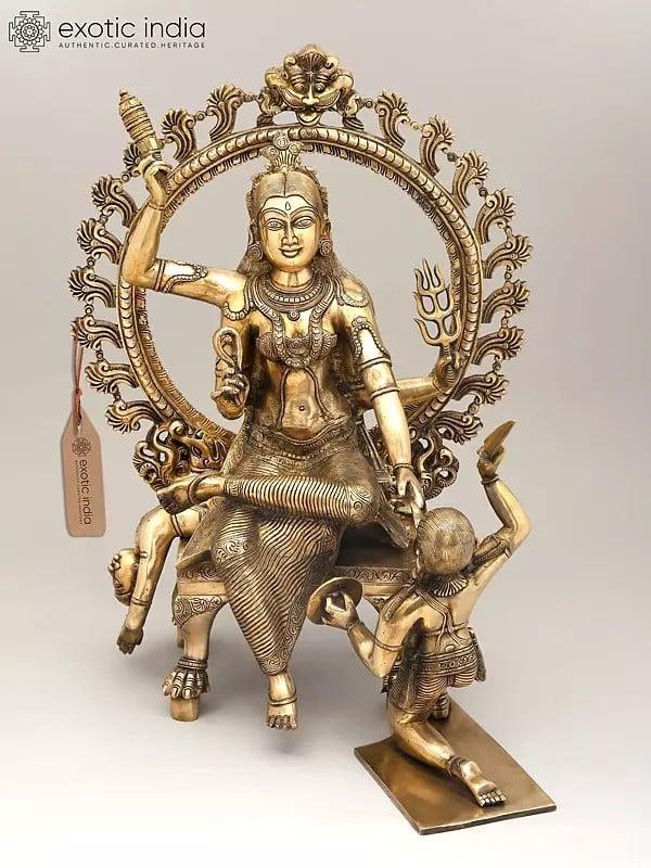 exotic india 24" Mahavidya Goddess Baglamukhi | Brass Statues | Set of 2 