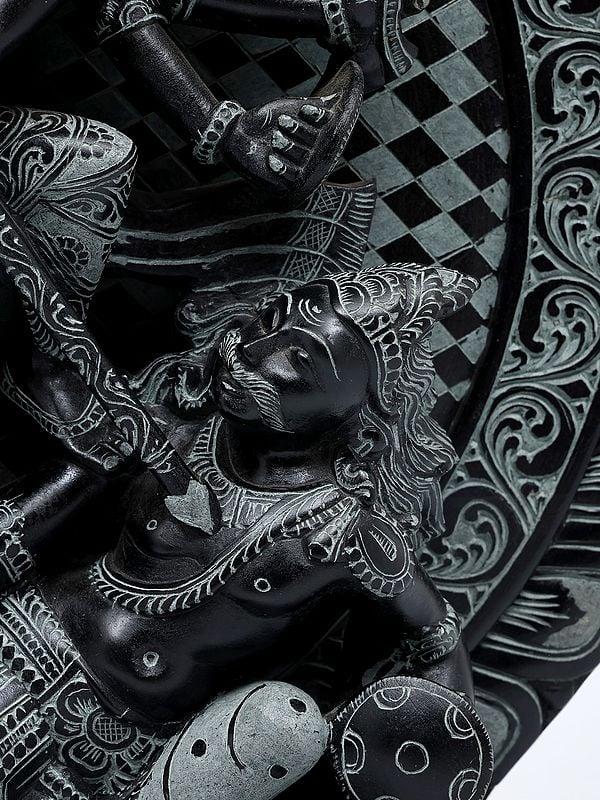Exotic India 24" Mahishasuramardini (Goddess Durga) With Kirtimukha Prabhavali | Sand Stone Statue | Made In Orissa 