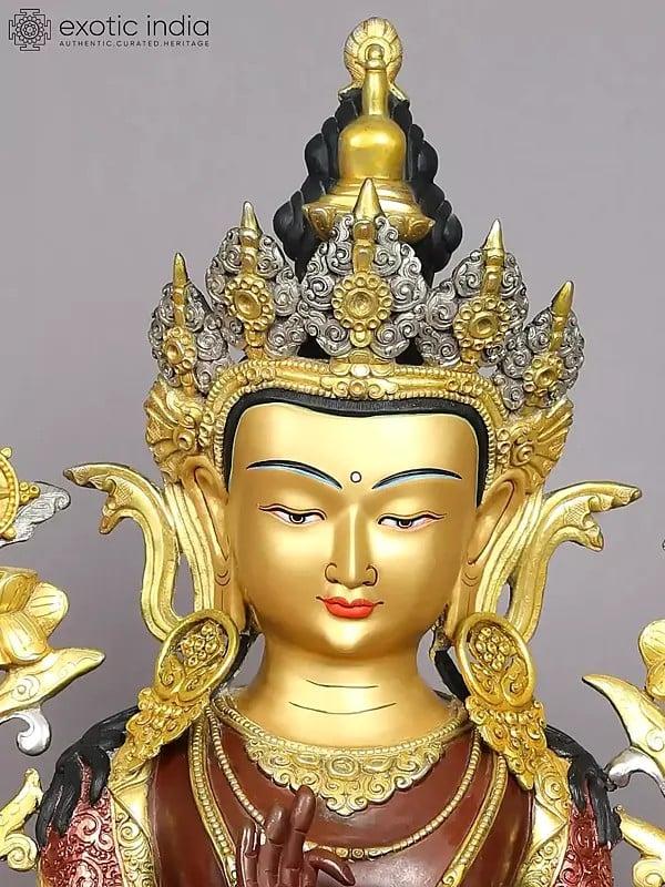 Exotic India 24" Maitreya Buddha Copper Idol From Nepal | Tibetan Buddhist Deity Statue 