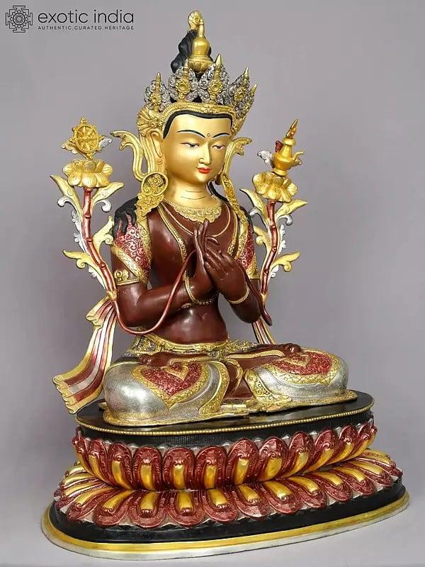 Exotic India 24" Maitreya Buddha Copper Idol From Nepal | Tibetan Buddhist Deity Statue 