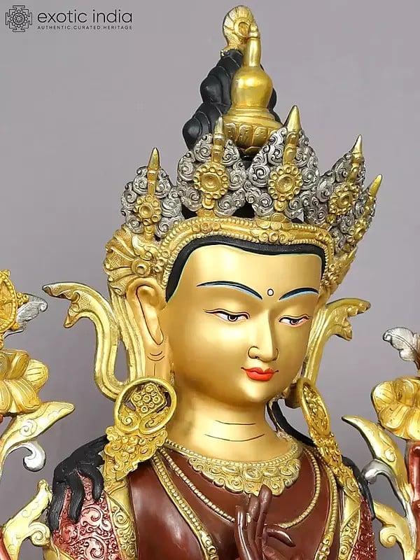 Exotic India 24" Maitreya Buddha Copper Idol From Nepal | Tibetan Buddhist Deity Statue 