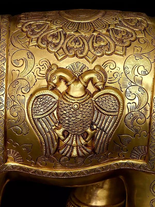Exotic India 24" Majestic Elephant With Beautiful Carvings | Home Decor | Brass Statue 