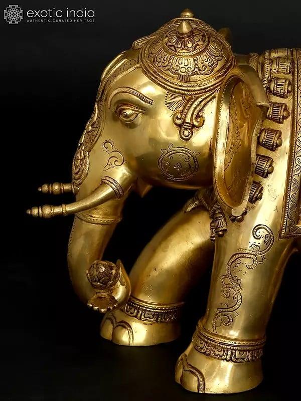 Exotic India 24" Majestic Elephant With Beautiful Carvings | Home Decor | Brass Statue 