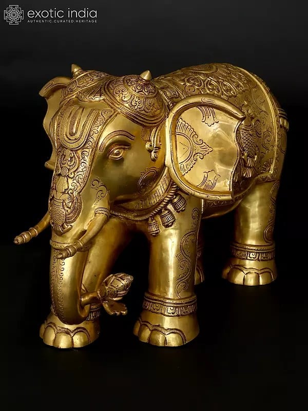 Exotic India 24" Majestic Elephant With Beautiful Carvings | Home Decor | Brass Statue 