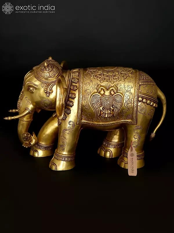 exotic india 24" Majestic Elephant with Beautiful Carvings | Home Decor | Brass Statue 