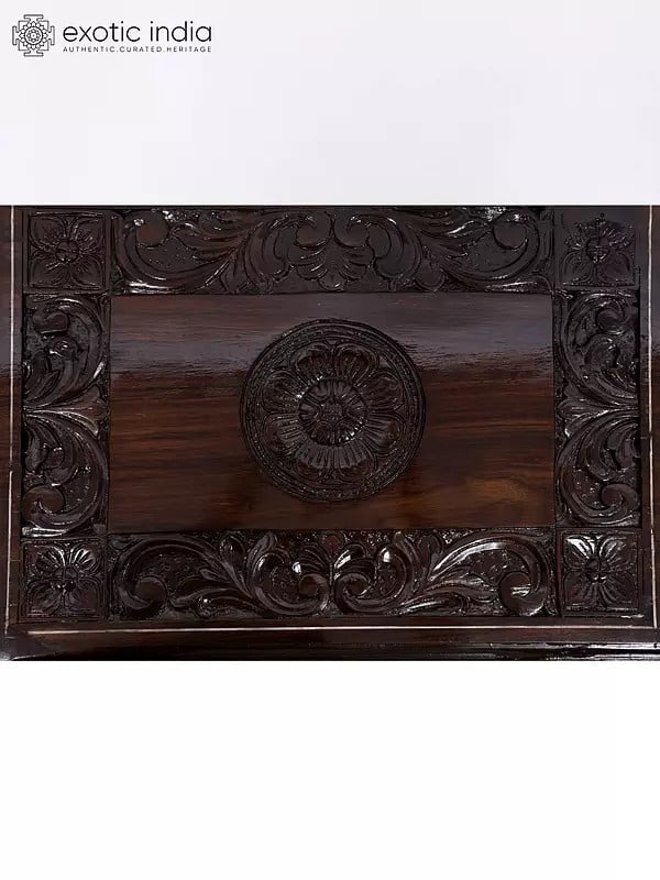 Exotic India 24" Rectangular Shaped Designer Chowki/Pedestal In Wood