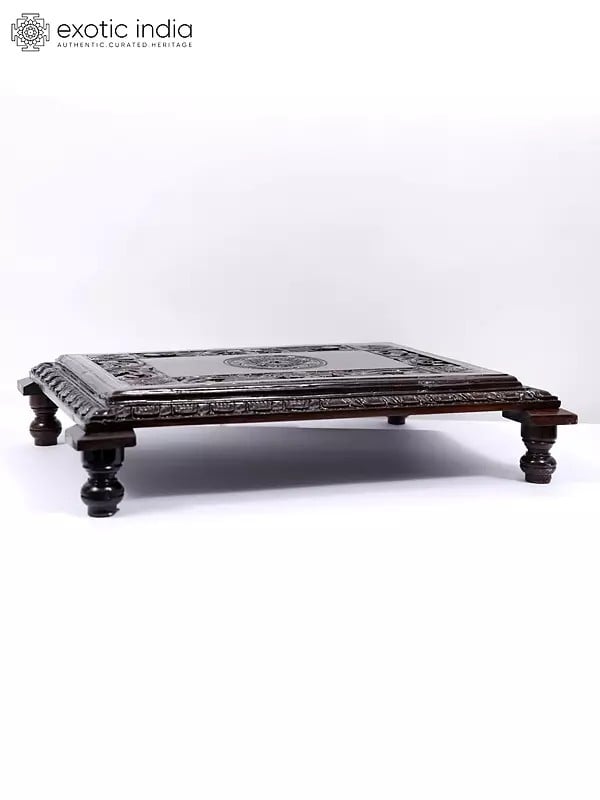 Exotic India 24" Rectangular Shaped Designer Chowki/Pedestal In Wood