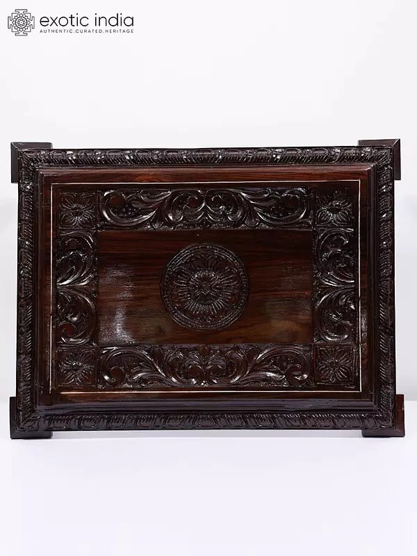 Exotic India 24" Rectangular Shaped Designer Chowki/Pedestal In Wood