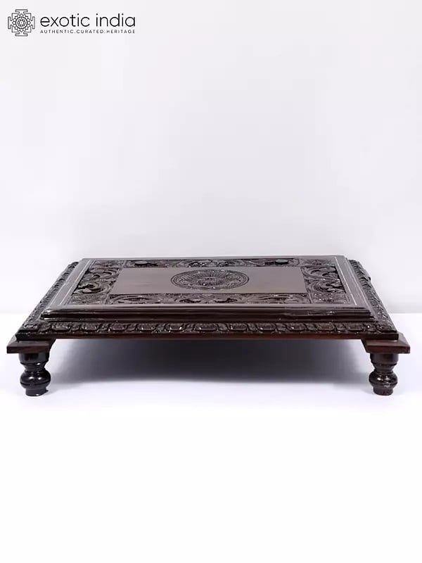 exotic india 24" Rectangular Shaped Designer Chowki/Pedestal in Wood 