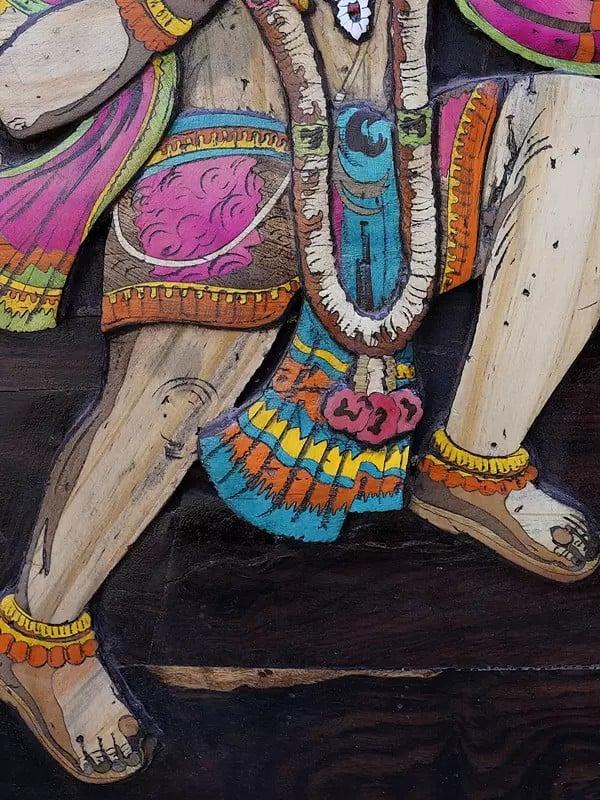 Exotic India 24" Sanjivani Hanuman | 3D Wall Panel In Rosewood With Inlay Work 