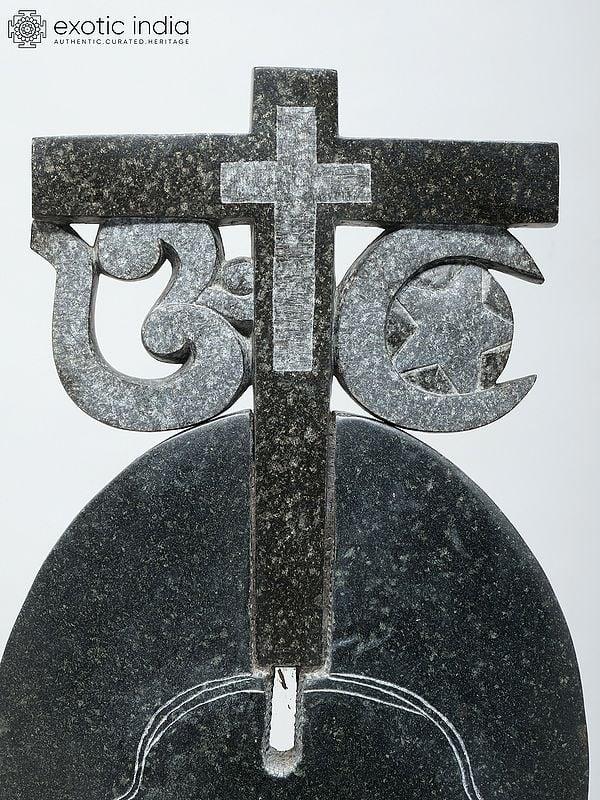Exotic India 24" Sarva Dharma Sambhavana | Granite Stone Statue | Made In Orissa 