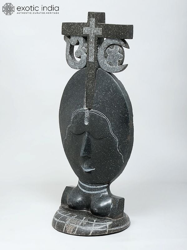 Exotic India 24" Sarva Dharma Sambhavana | Granite Stone Statue | Made In Orissa 