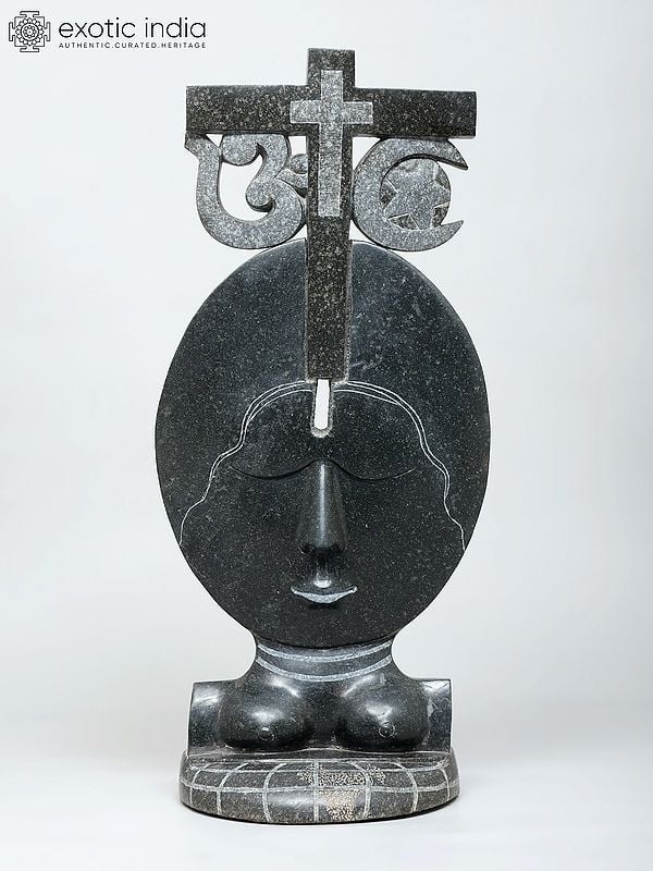 exotic india 24" Sarva Dharma Sambhavana | Granite Stone Statue | Made In Orissa 