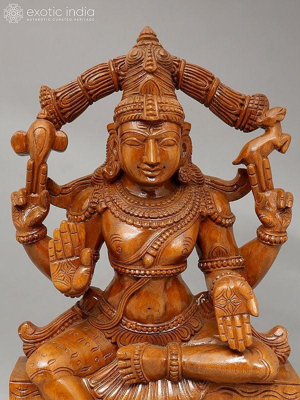 Exotic India 24" Sitting Lord Shiva As Pashupatinath | Wood Carving 