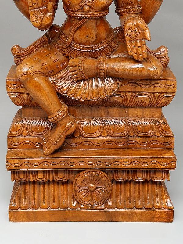 Exotic India 24" Sitting Lord Shiva As Pashupatinath | Wood Carving 