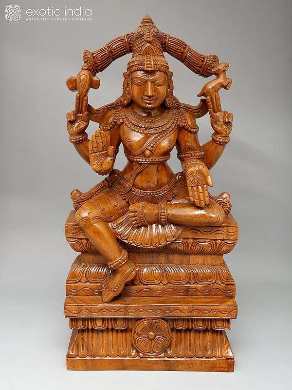 exotic india 24" Sitting Lord Shiva as Pashupatinath | Wood Carving 