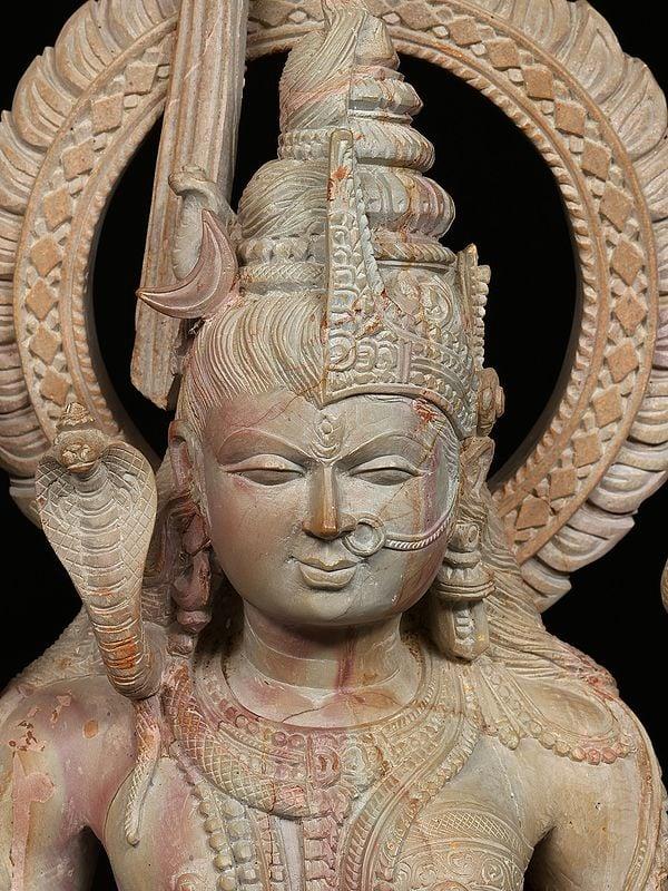 Exotic India 24" Standing Ardhanarishvara (Shiva-Shakti) | Pink Stone Statue | Made In Orissa 