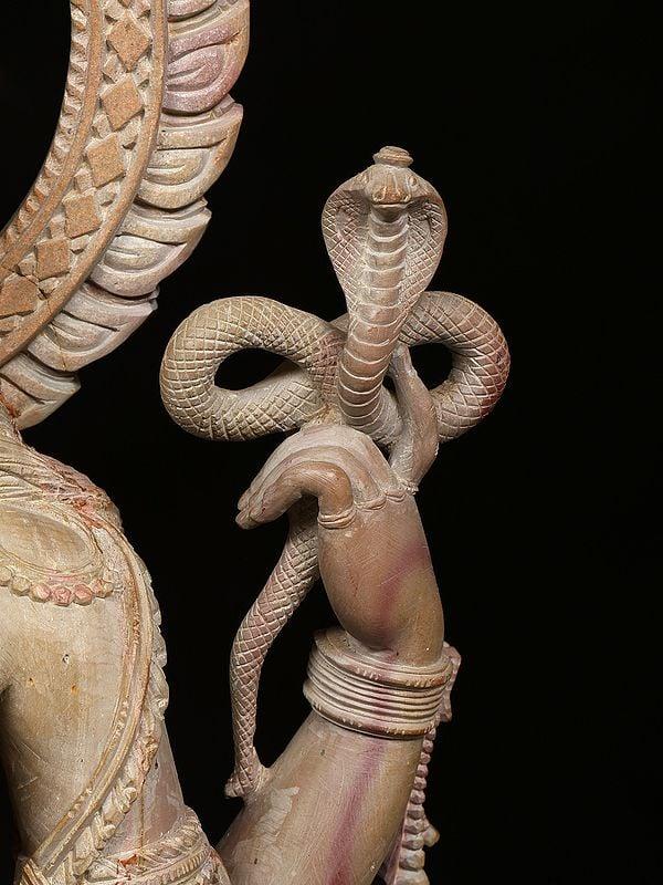 Exotic India 24" Standing Ardhanarishvara (Shiva-Shakti) | Pink Stone Statue | Made In Orissa 