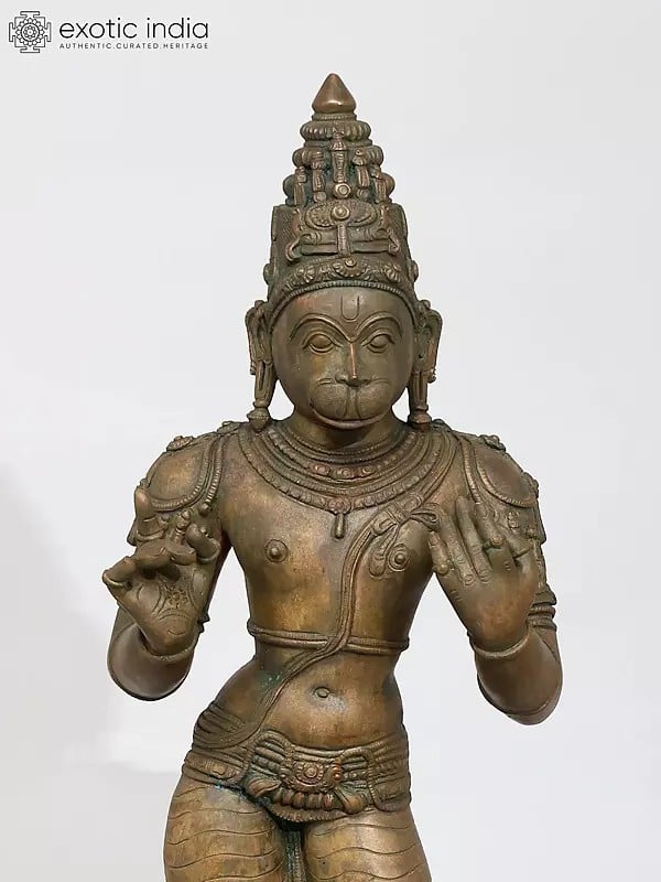 Exotic India 24" Standing Lord Hanuman | Madhuchista Vidhana (Lost-Wax) | Panchaloha Bronze From Swamimalai 
