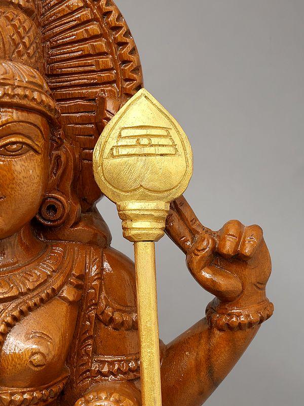 Exotic India 24" Standing Lord Murugan (Karttikeya) | Wood Carving 