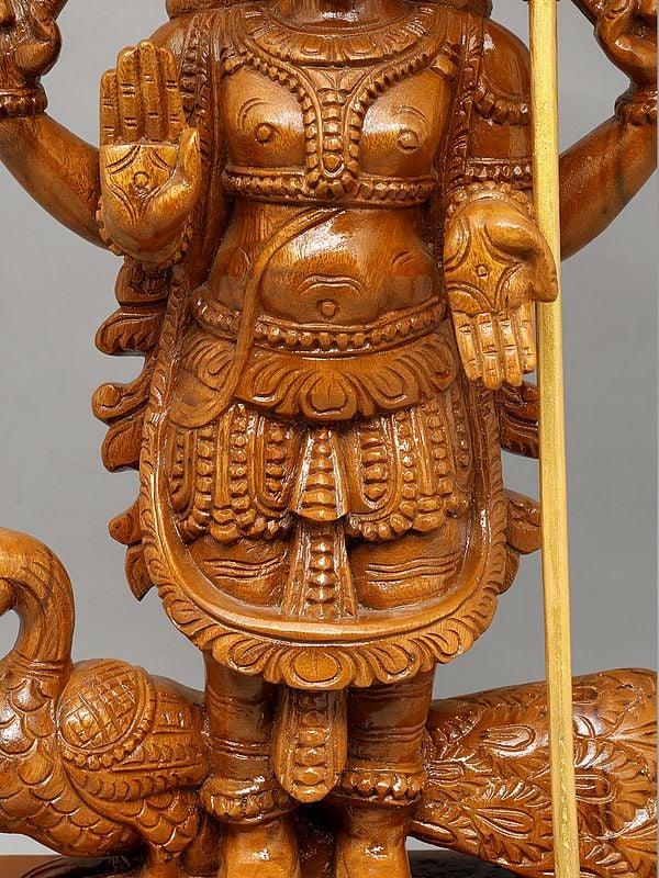 Exotic India 24" Standing Lord Murugan (Karttikeya) | Wood Carving 