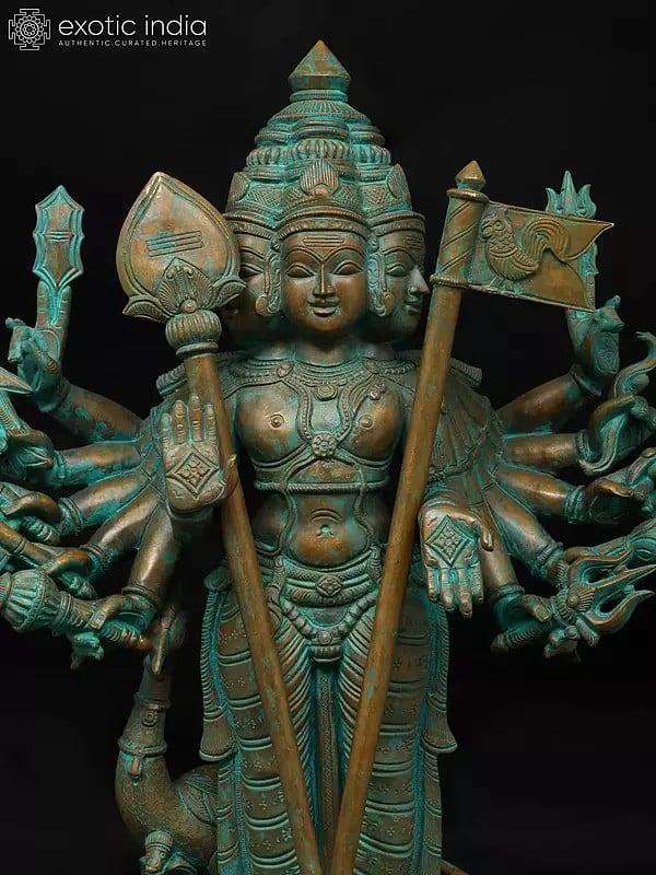 Exotic India 24" Standing Shanmukha Murugan With Multiple Hands | Bronze Statue 